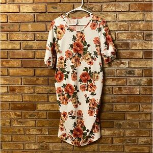 Planet motherhood, floral midi bodycon dress with ruffled flare sleeves sz L